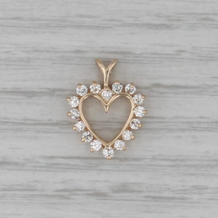 0.40ctw Diamond Halo Open Heart Pendant 14k Yellow Gold Small Drop