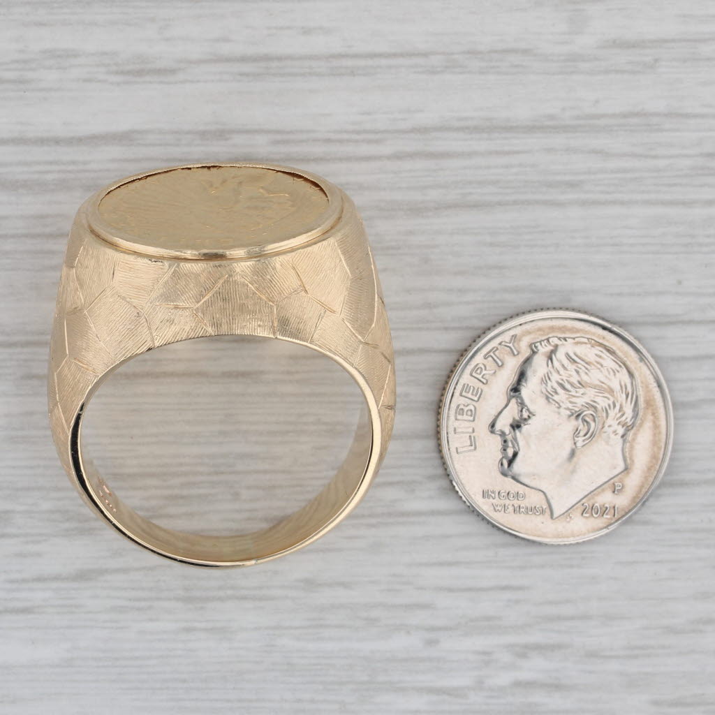Gray Authentic 1913 2.50 Indian Head Coin Ring 14k 900 Yellow Gold Size 11.5 Men's