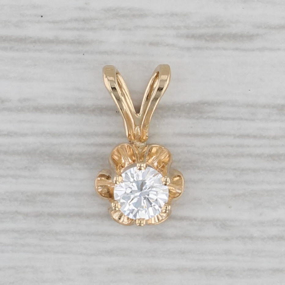 Gray 0.15ct Round VS2 Diamond Solitaire Pendant 14k Yellow Gold Small Drop