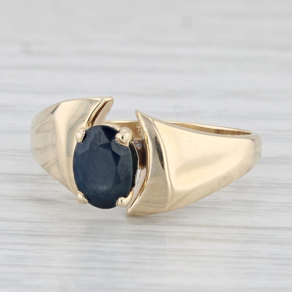 Light Gray 1.10ct Oval Blue Sapphire Solitaire Ring 14k Yellow Gold Size 8