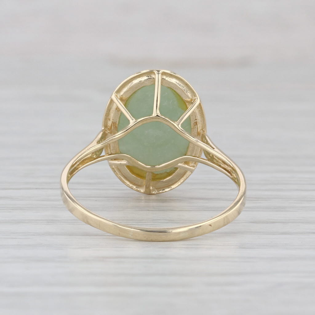 Green Jadeite Jade Oval Cabochon Solitaire Ring 14k Yellow Gold Size 9.75