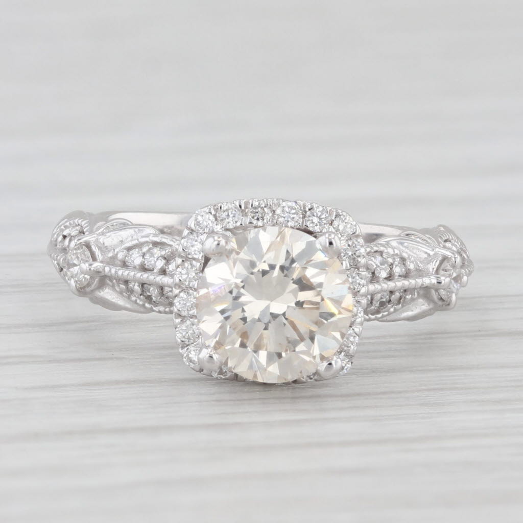 Light Gray 1.50ctw Round Diamond Halo Engagement Ring 14k White Gold Size 5.25 Cathedral