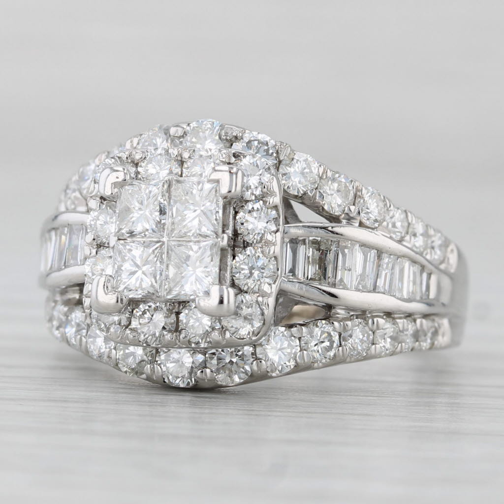 Light Gray 2.78ctw Diamond Halo Bridal Ring 14k White Gold Size 8.5