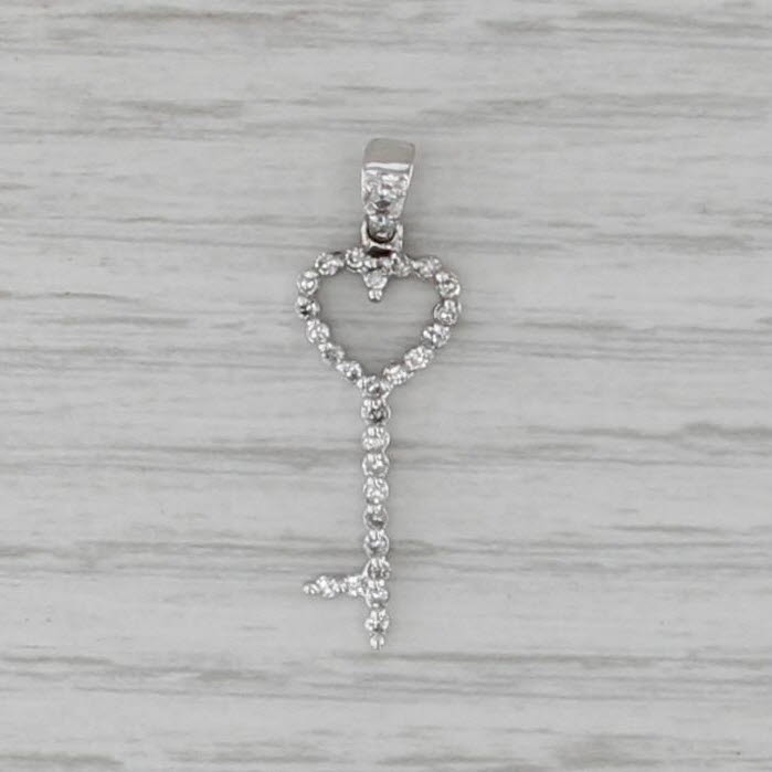 0.20ctw Diamond Heart Skeleton Key Pendant 14k White Gold