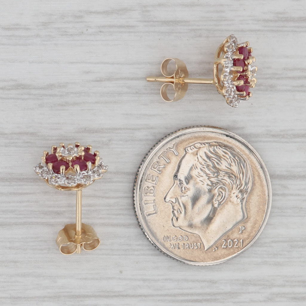 Gray 0.84ctw Ruby Diamond Flower Cluster Stud Earrings 14k Yellow Gold