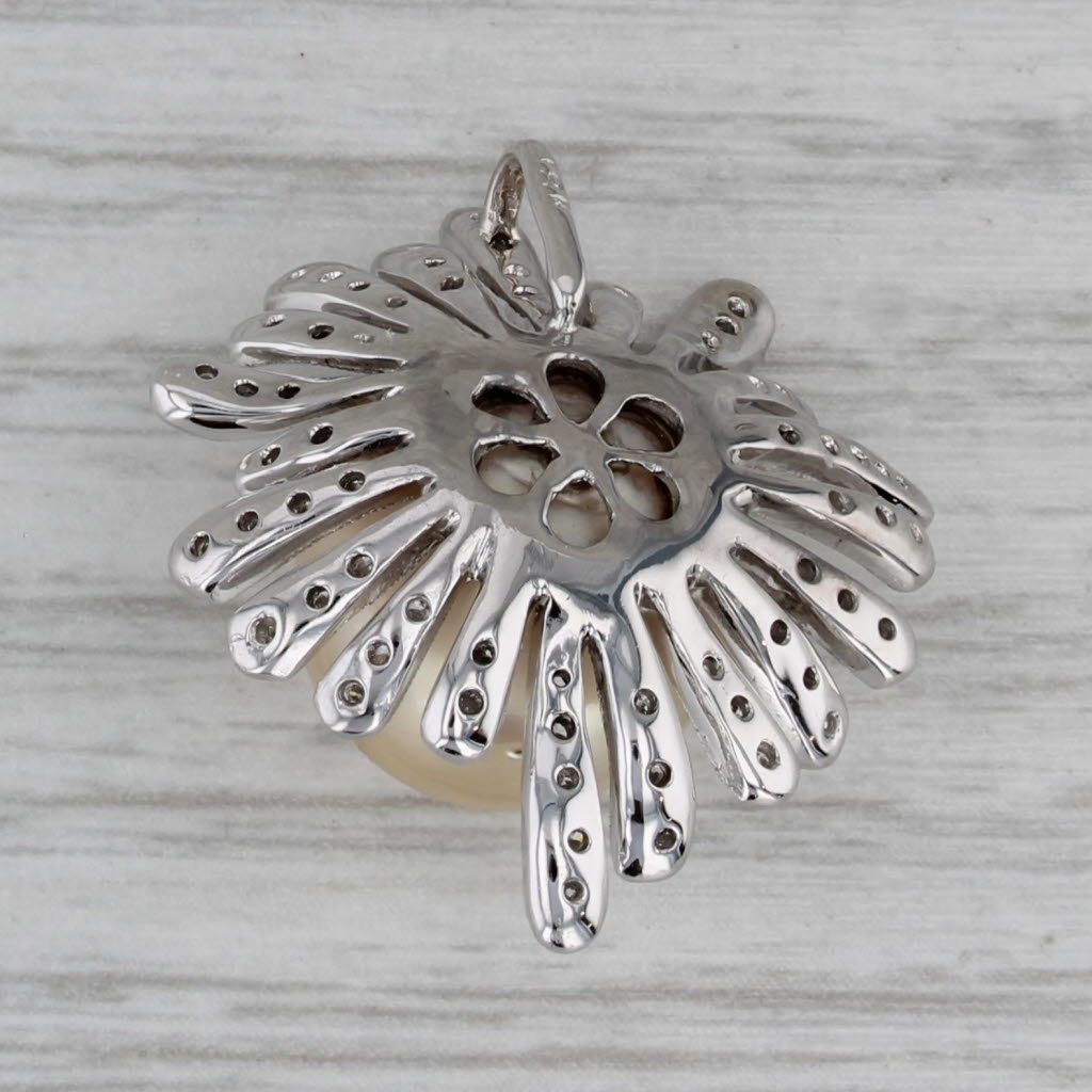 Dark Gray Cultured Pearl Diamond Flower Pendant 18k White Gold Floating Drop