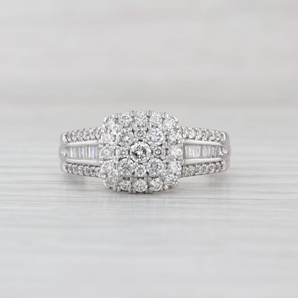 1.13ctw Diamond Cluster Halo Engagement Ring 10k White Gold Size 8.5