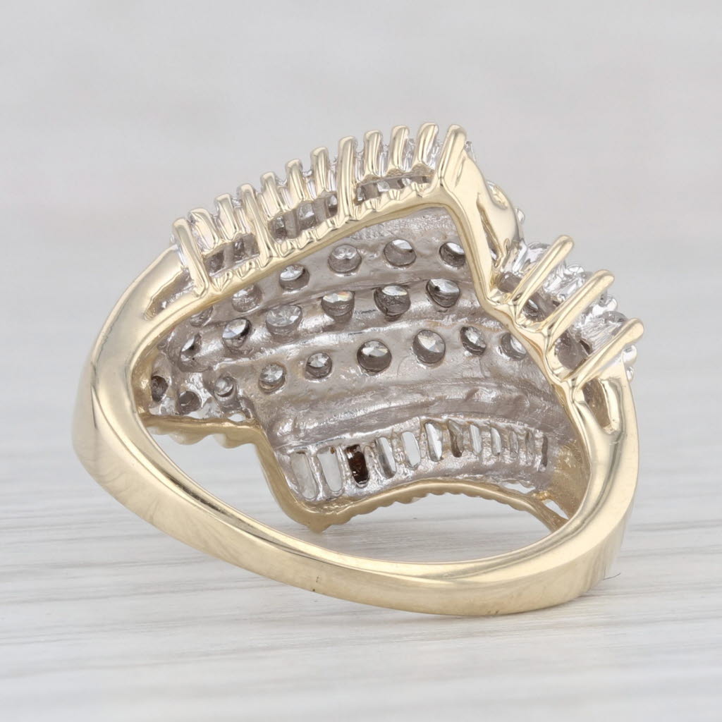 Light Gray 0.70ctw Diamond Bypass Cluster Cocktail Ring 10k Yellow Gold Size 5.75