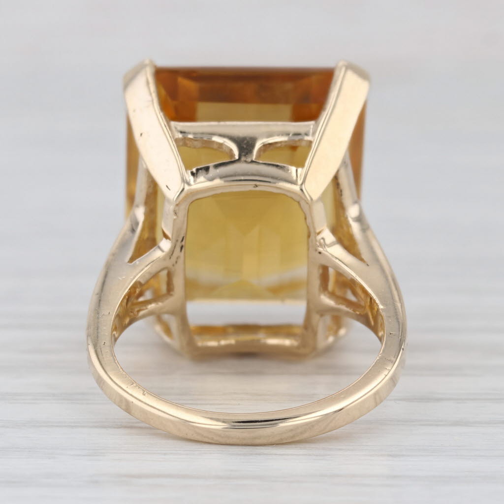 22.70ct Citrine Emerald Solitaire Ring 14k Yellow Gold Cocktail Size 6.5