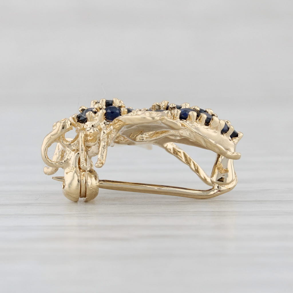 Light Gray 0.65ctw Blue Sapphire Bee Pin 14k Yellow Gold Insect Brooch