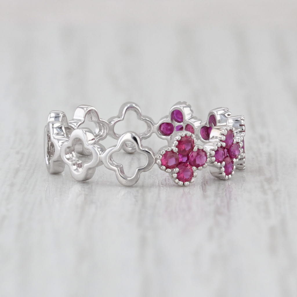 0.78ctw Ruby Flower Ring 18k White Gold Stackable Size 6.5 Band