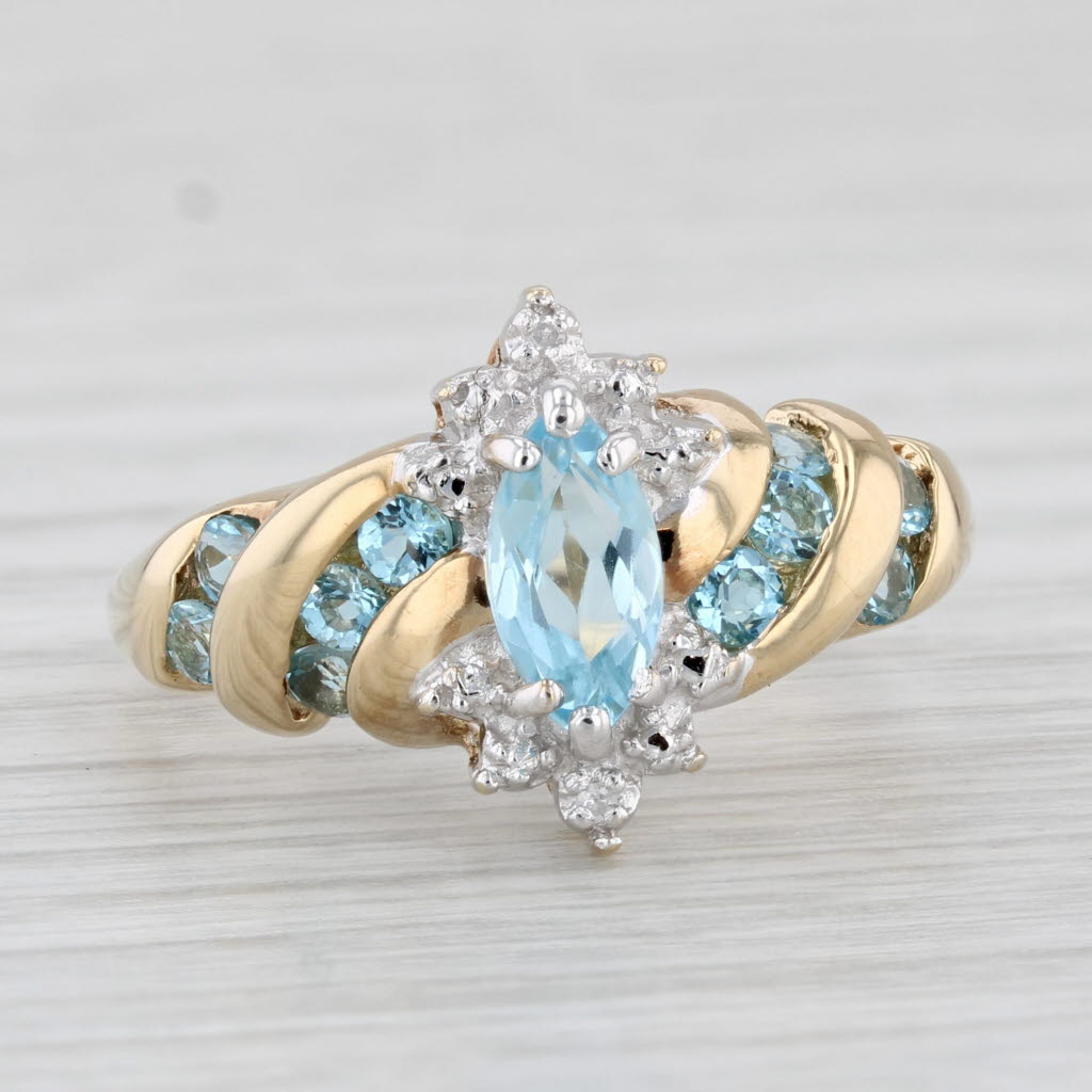 Light Gray 1.26ctw Marquise Blue Topaz Diamond Ring 10k Yellow Gold Size 8.75
