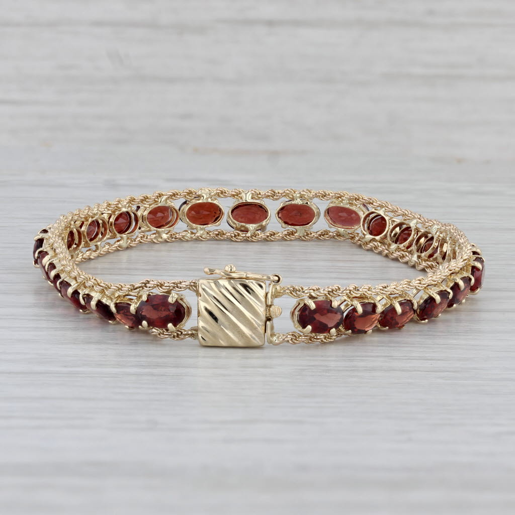 Gray 13ctw Red Garnet Tennis Bracelet 14k Yellow Gold 7" 7mm