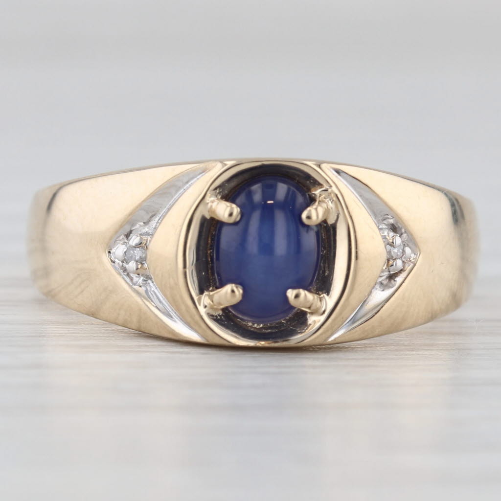 Lab Created Star Sapphire Diamond Ring 10k Yellow Gold Size 10.25