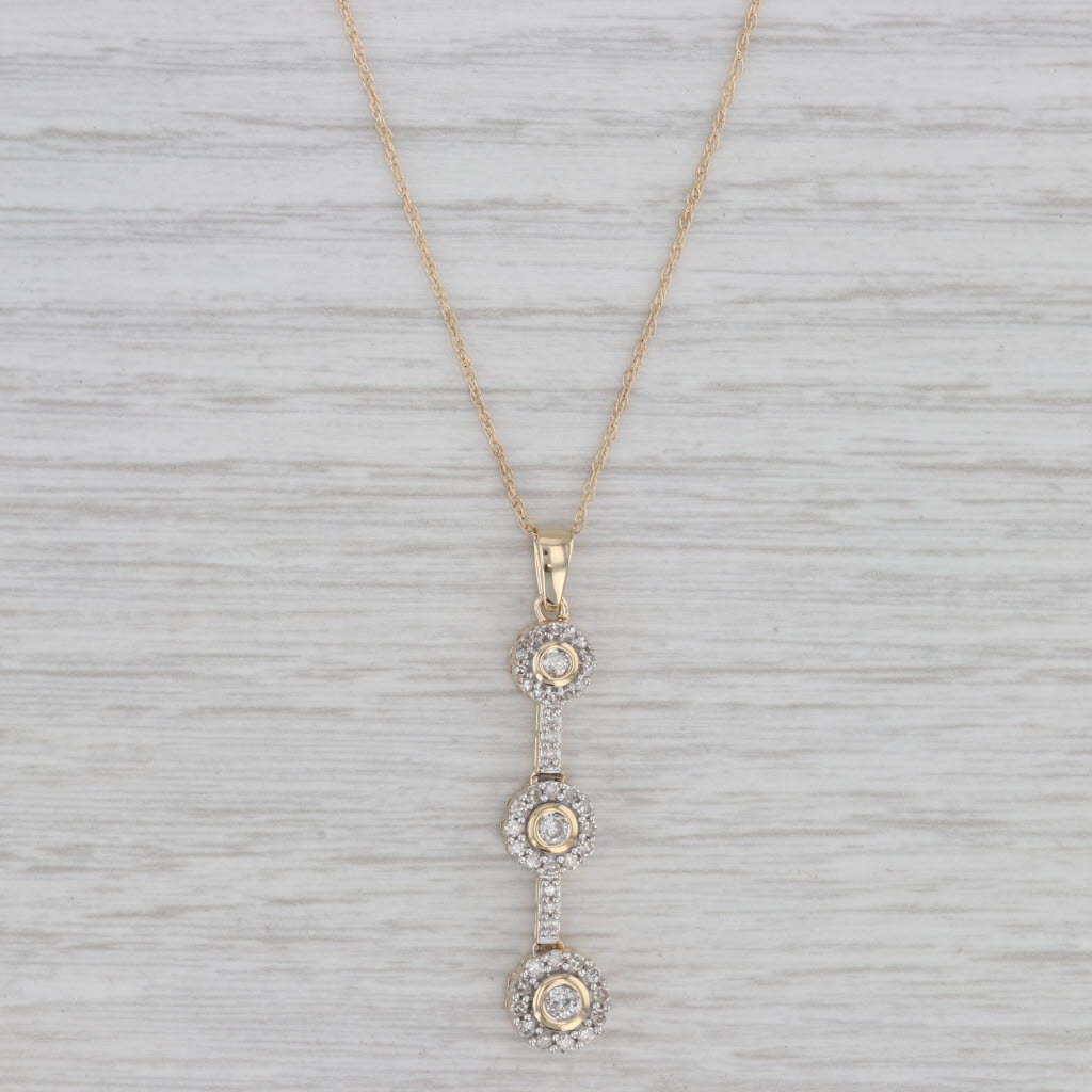 Gray 0.50ctw Diamond Halos Journey Pendant Necklace 14k Yellow Gold 19.25" Rope Chain