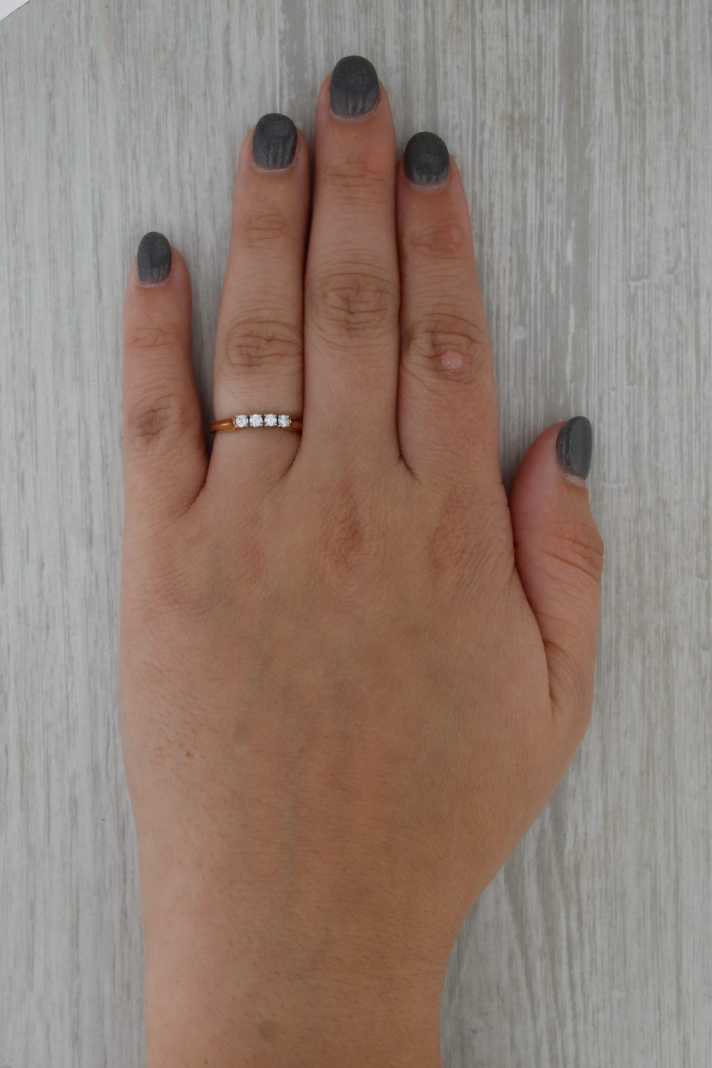 Jabel 0.20ctw Diamond 4-Stone Wedding Ring 18k Gold Stackable Size 6.5