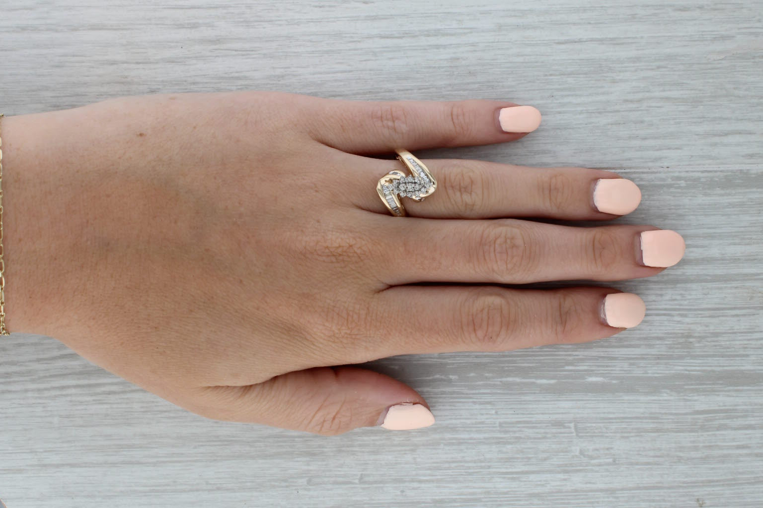 Dark Gray 0.35ctw Diamond Cluster Bypass Ring 14k Yellow Gold Size 6.5