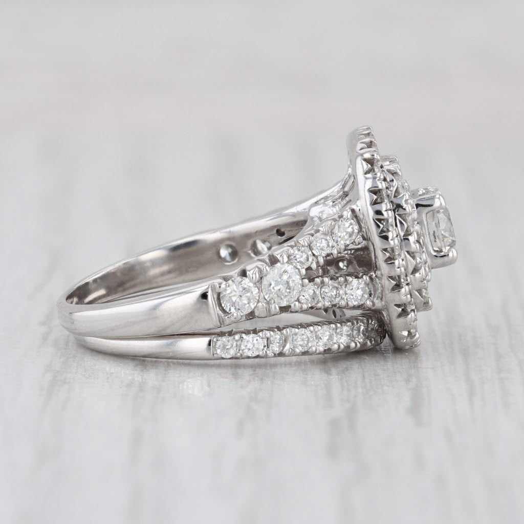 2ctw Diamond Double Halo Engagement Ring Wedding Band Bridal Set 14k White Gold