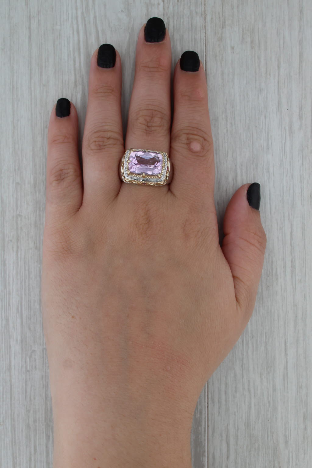 8.18ctw Pink Kunzite Sapphire Diamond Halo Ring 14k Yellow White Gold Size 9