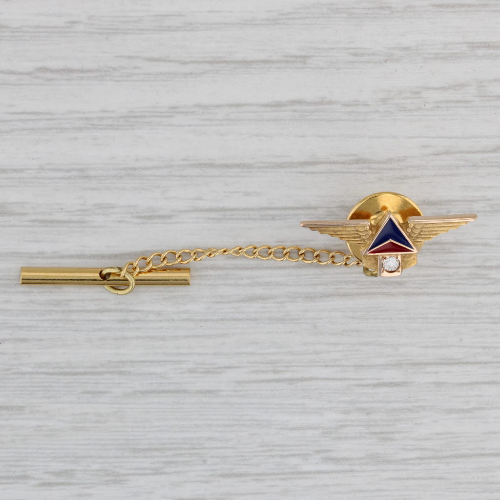 Gray Delta Airlines Wings Tie Tac Pin 10k Gold Diamond Resin Company Service