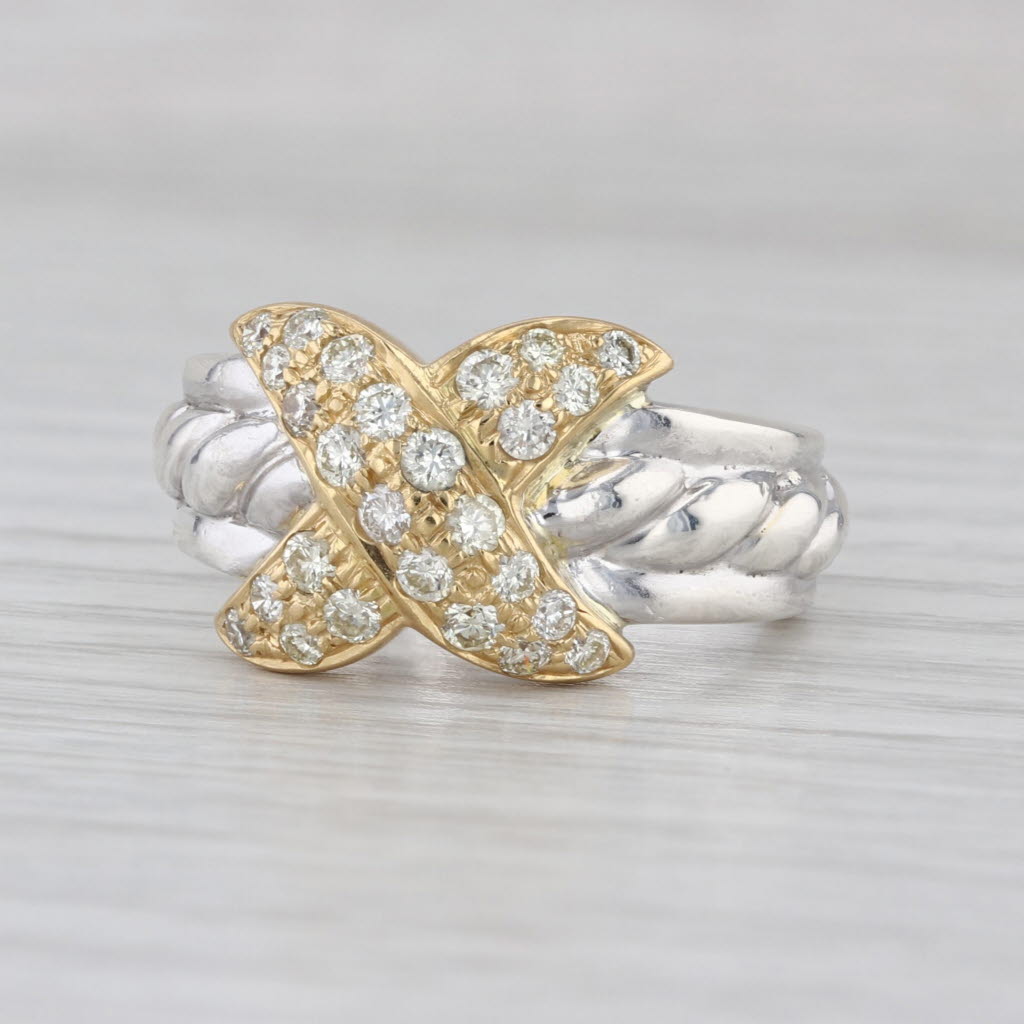 0.65ctw Diamond X Love Knot Ring Sterling Silver 18k Gold Size 7.25 Cocktail SJ