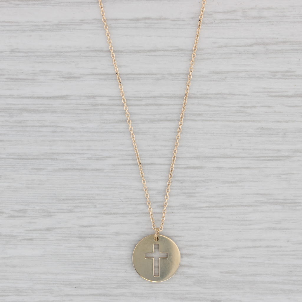 Gray New Cross Medallion Pendant Necklace 14k Gold 16-18" Adjustable Cable Chain