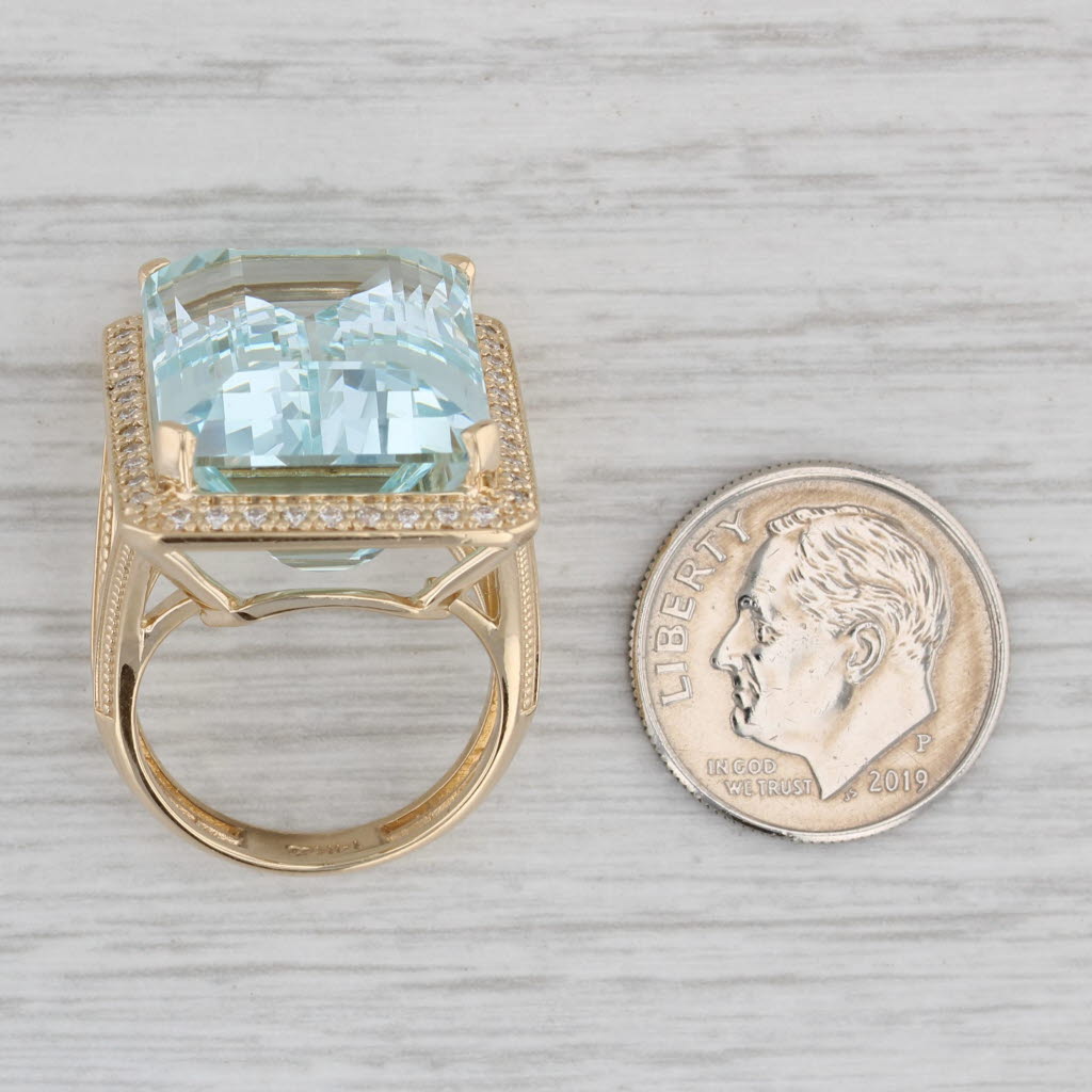 Gray 24.45ctw Aquamarine Diamond Halo Ring 14k Yellow Gold Size 6 Cocktail