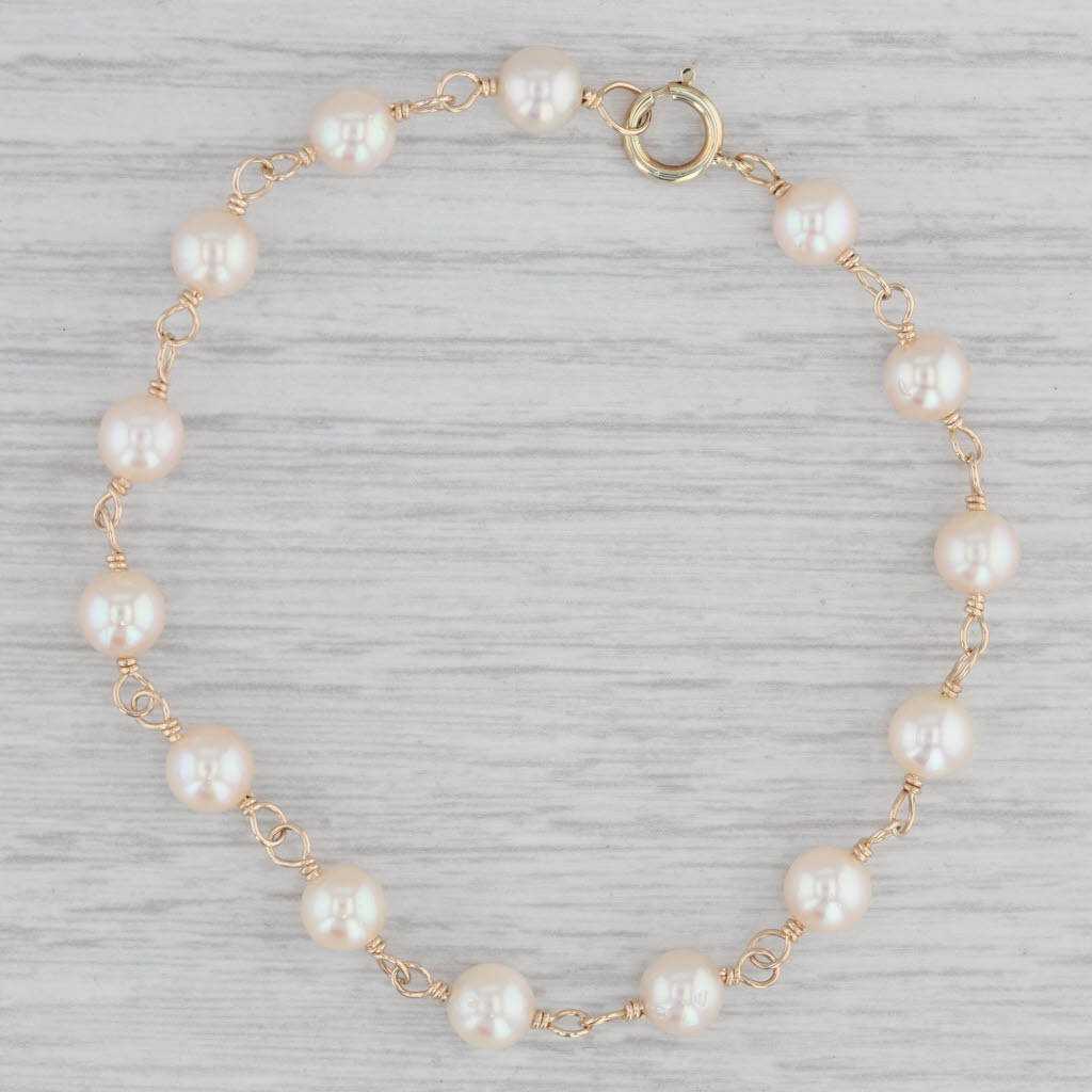 Gray Cultured Pearl Chain Bracelet 14k Yellow Gold 7.5"