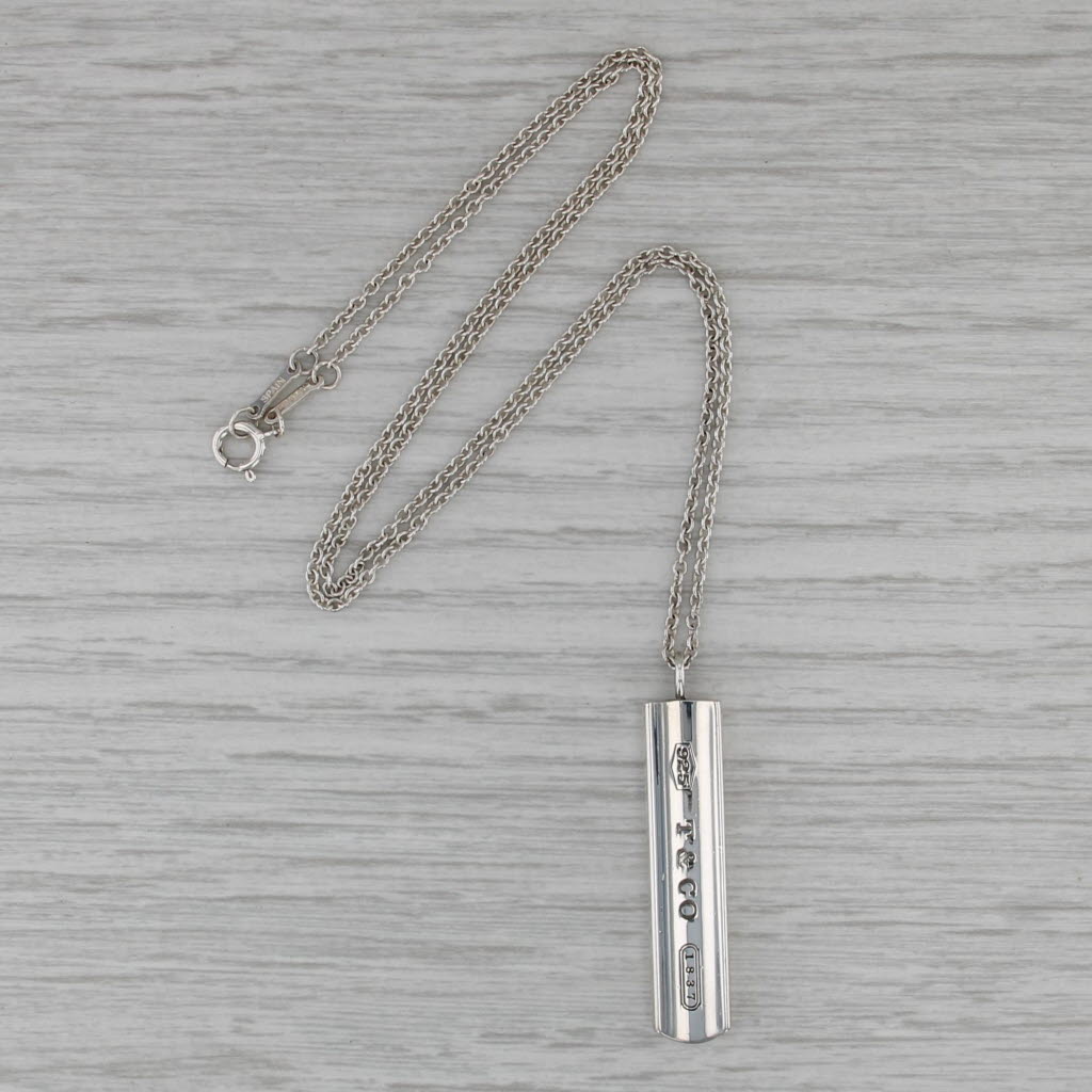 Tiffany & Co 1837 2001 Bar Pendant Necklace w/ Pouch Sterling Silver 18" Chain