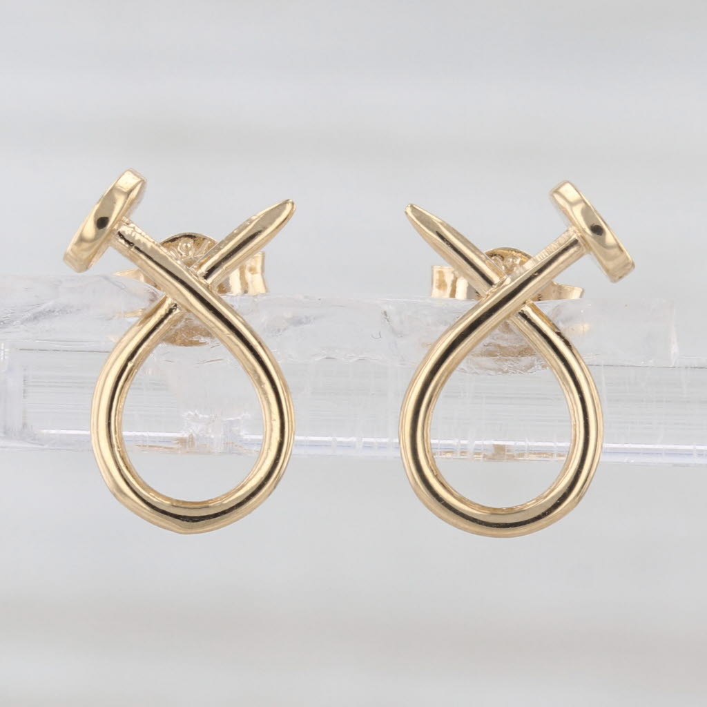 Curled Nail Support Ribbon Stud Earrings 18k Yellow Gold Studs