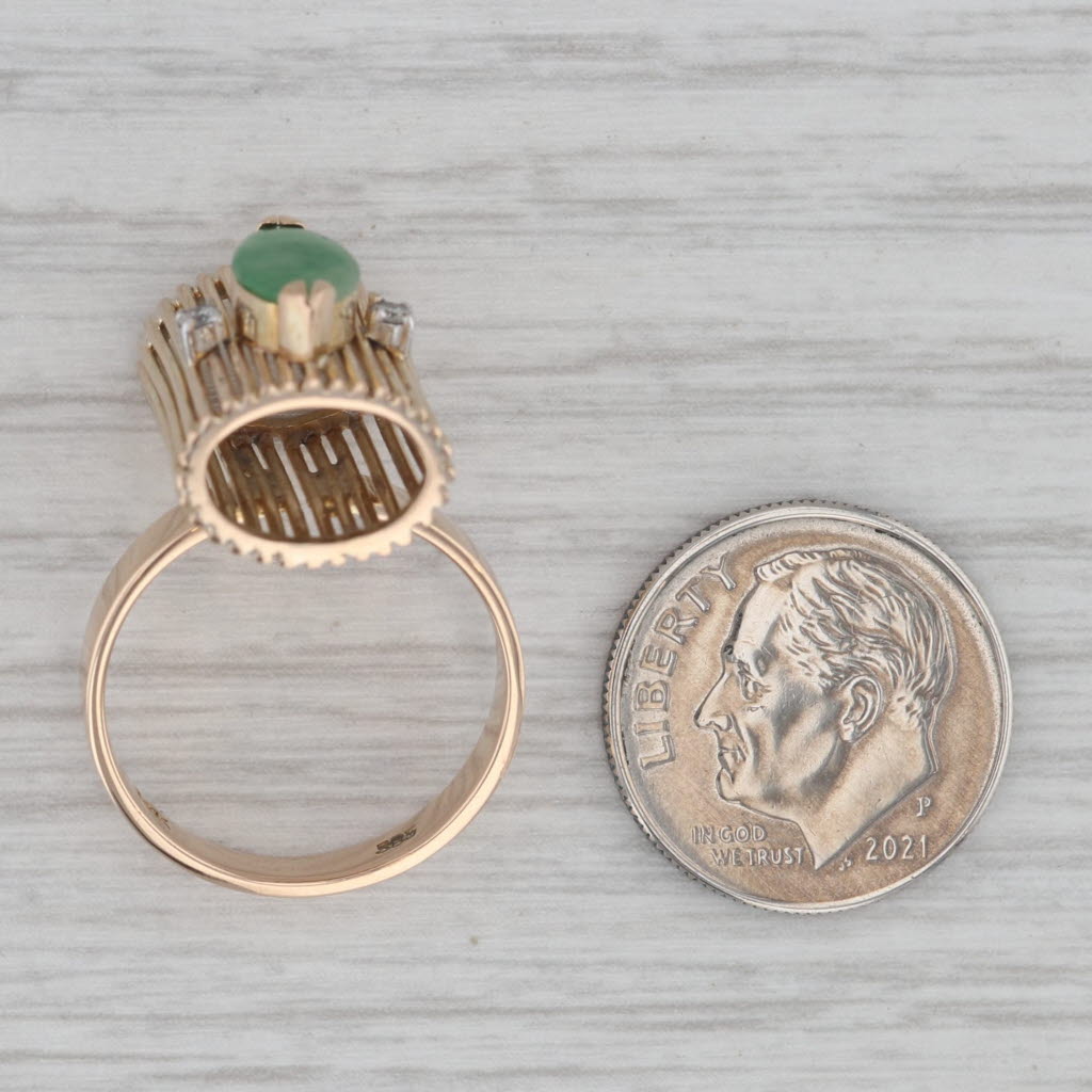 Gray Green Jadeite Jade Diamond Unique Ring 14k Rose Gold Size 6.5