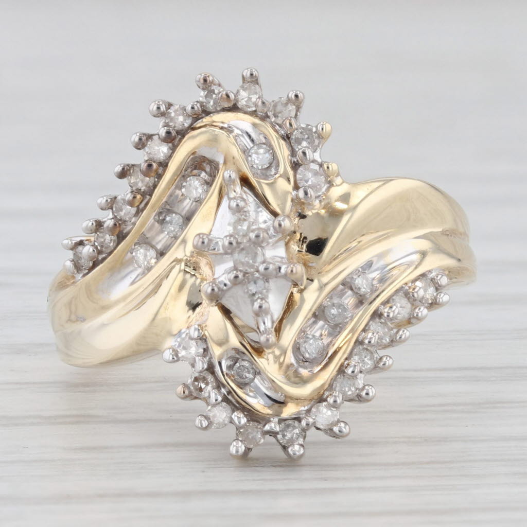 Light Gray 0.18ctw Diamond Bypass Ring 10k Yellow Gold Size 7