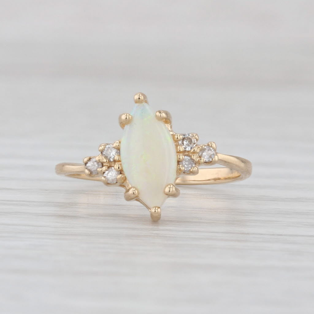 Vintage Marquise Opal Diamond Ring 14k Yellow Gold Size 5