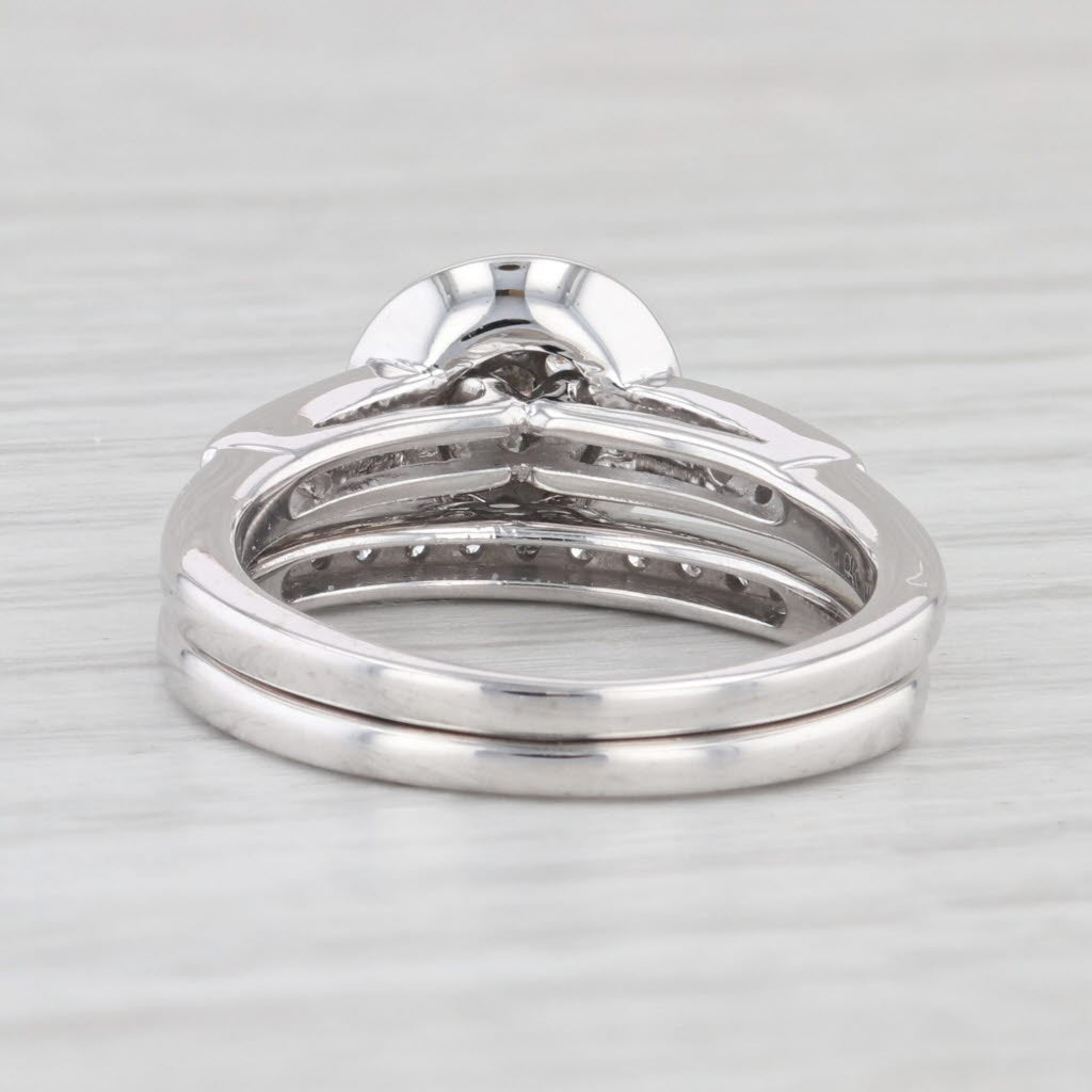 Light Gray 0.32ctw Round Diamond Halo Engagement Ring Wedding Band Set 10k White Gold Sz 5