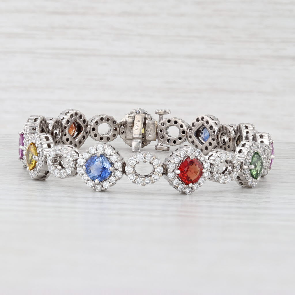 Light Gray 15.62ctw Multicolor Sapphire Diamond Tennis Bracelet 18k White Gold 6.75"