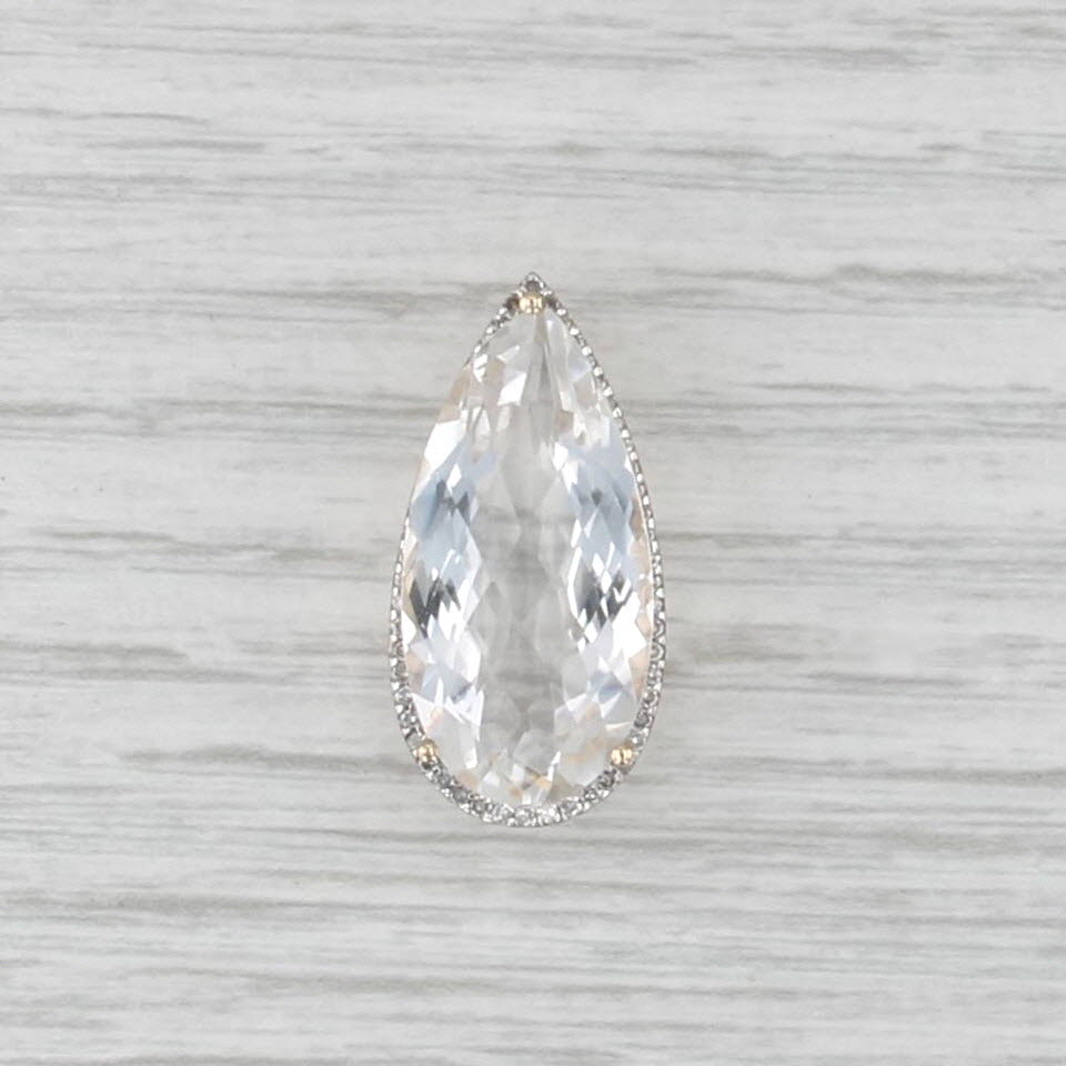 12.65ct Briolette Teardrop Quartz Diamond Pendant 14k Yellow Gold Floating Drop