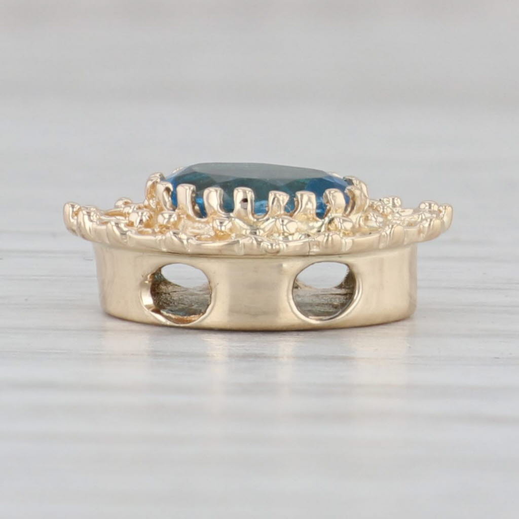 Light Gray 1.60ct Blue Topaz Oval Slide Charm 14k Yellow Gold Vintage Richard Klein