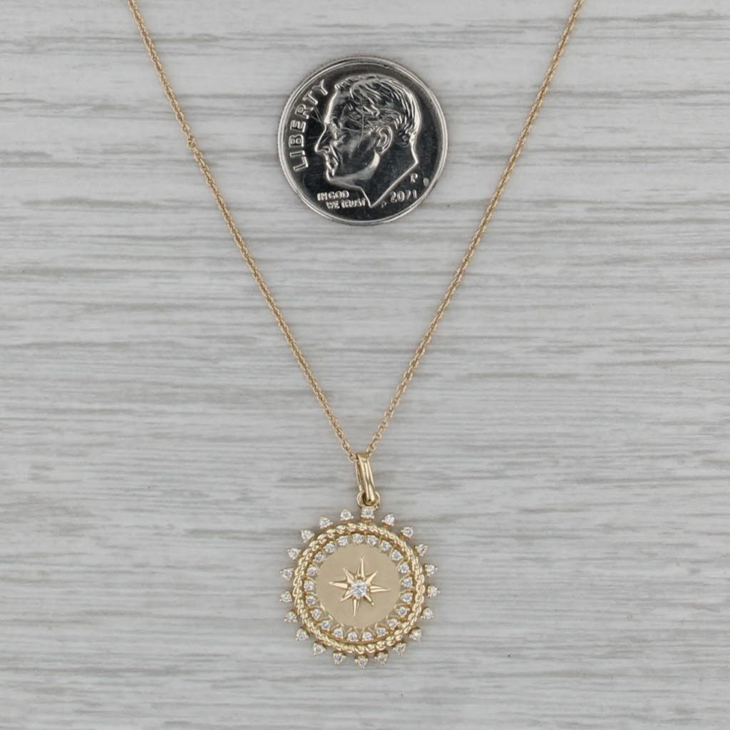 New Diamond Star Sunburst Pendant Necklace 14k Gold 16" 17" 18" Cable Chain