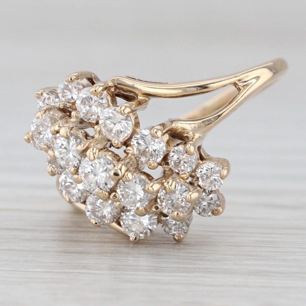 Light Gray 0.80ctw Diamond Cluster Bypass Ring 14k Yellow Gold Size 5.5 Cocktail