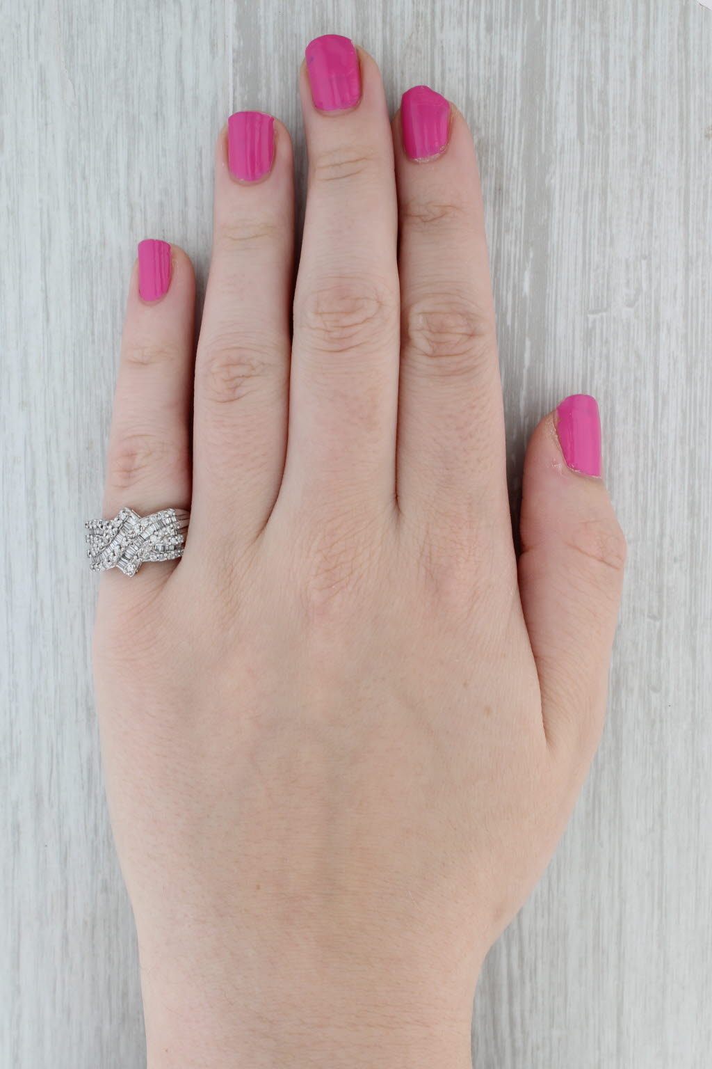 Gray 0.94ctw Diamond Crossover Ring 10k White Gold Size 7 Cocktail