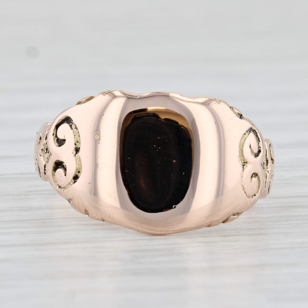 Light Gray Antique Engravable Signet Ring 10k Yellow Gold Size 7.5 Cigar Band AS IS