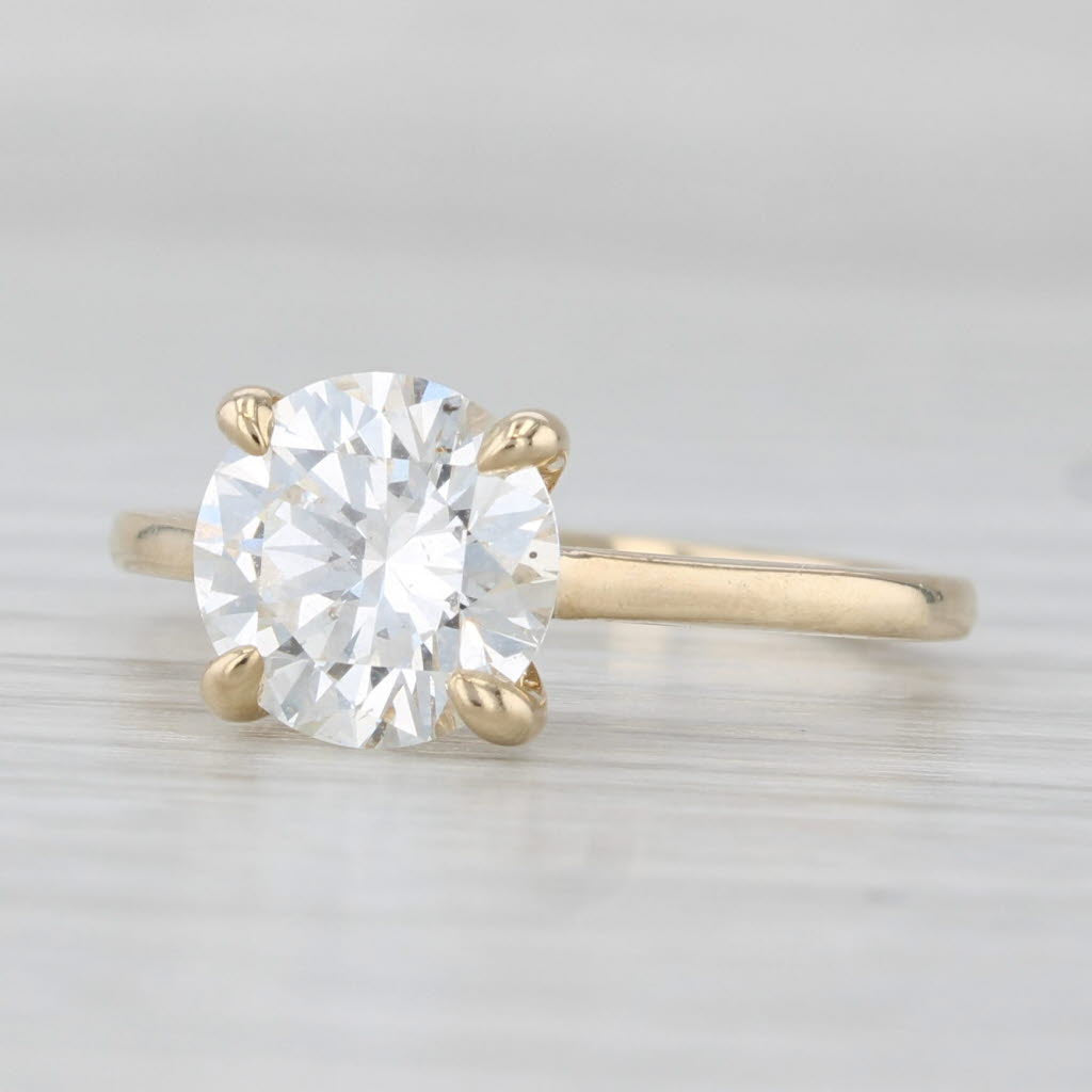 Light Gray 2ct Round Brilliant Solitaire Diamond Engagement Ring 14k Gold Size 6.25 GIA