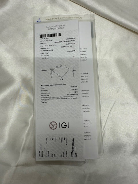 New IGI 3.58ctw Emerald Cut Lab Grown Diamond Engagement Ring 14k Yellow Gold