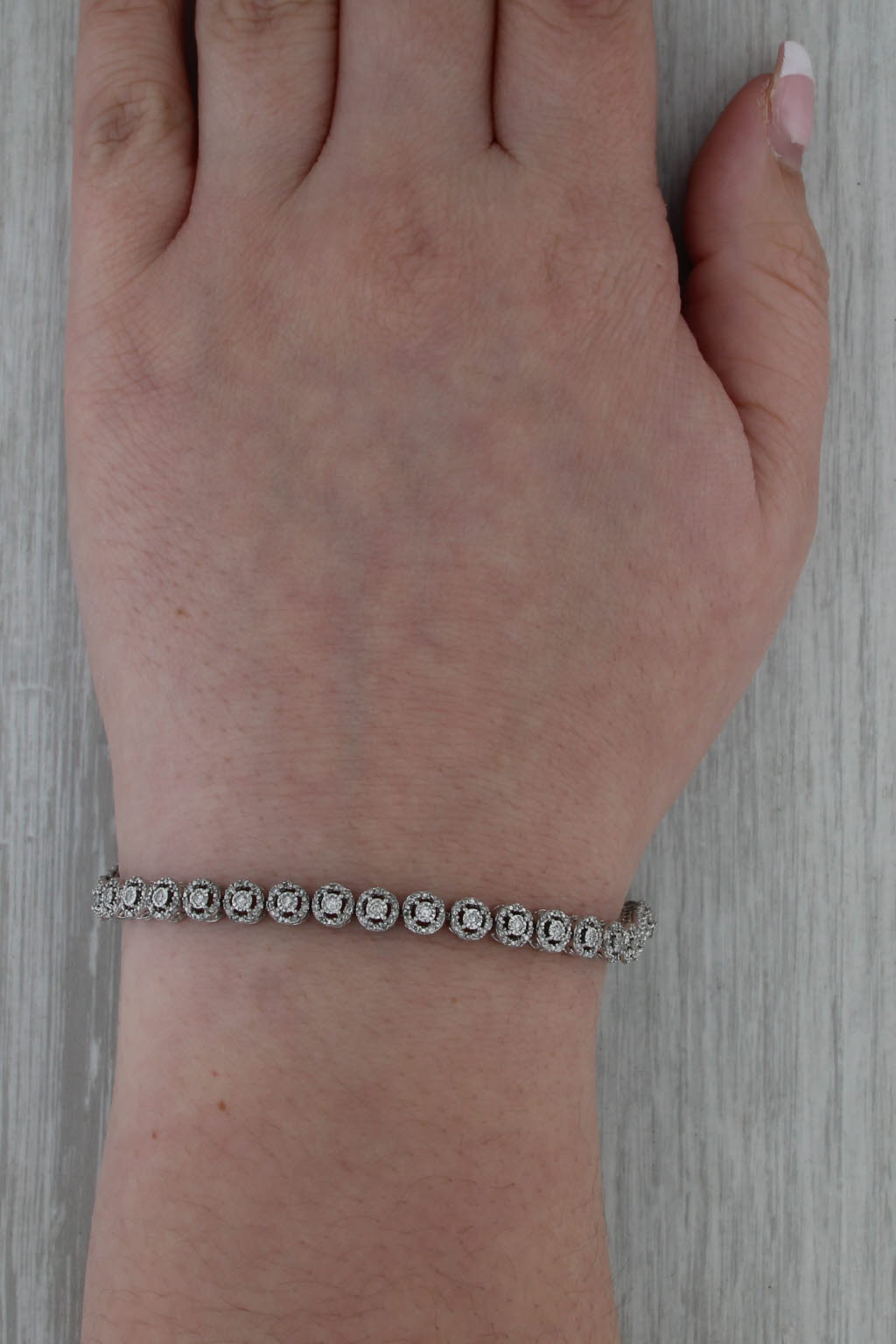 1ctw Diamond Halo Tennis Bracelet 10k White Gold 6.75" 4.8mm