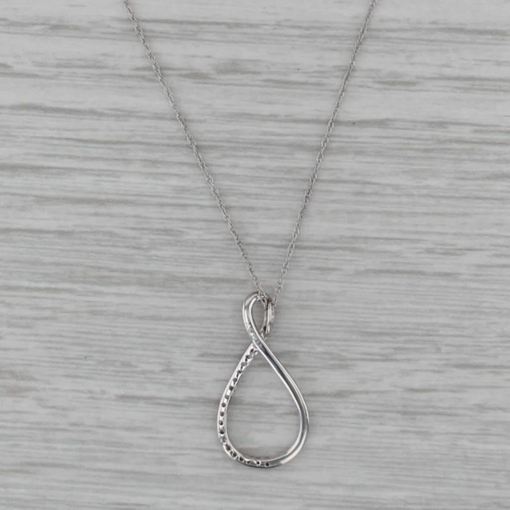 Diamond Figure-8 Infinity Knot Pendant Necklace 10k White Gold 18" Rope Chain