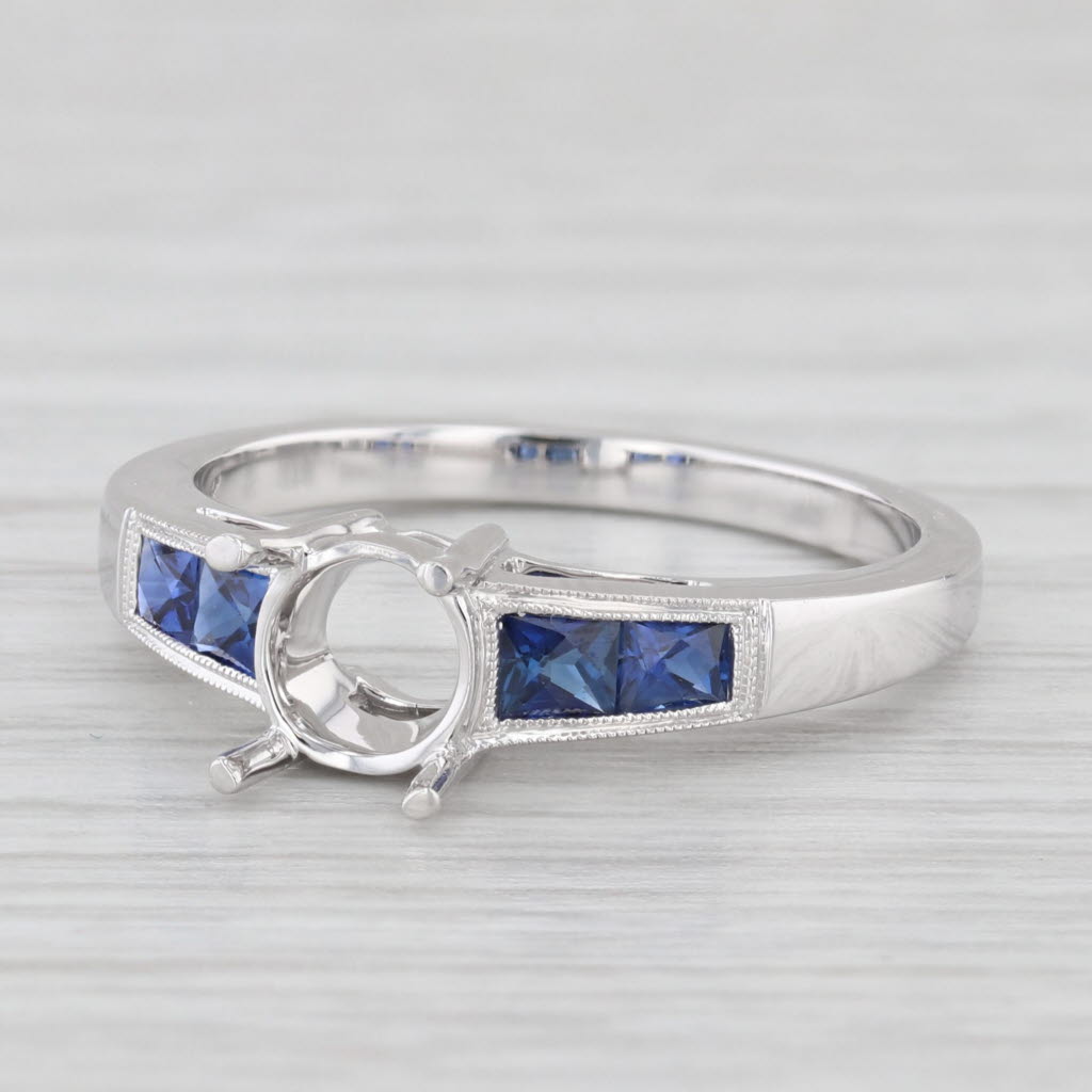 Light Gray New Beverley K Semi Mount Engagement Ring 18k White Gold Sapphire Size 6.75