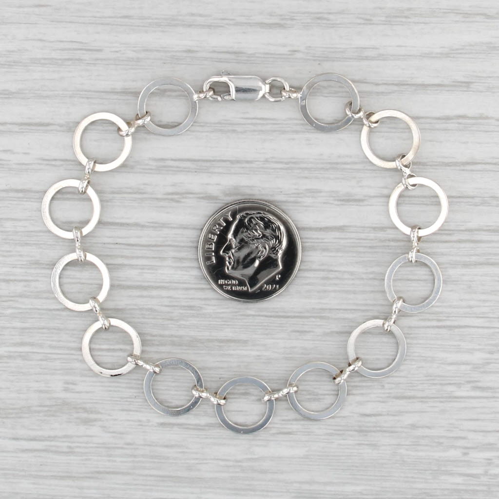 Sterling Silver Circle Link Cable Chain Bracelet 7" 10.3mm