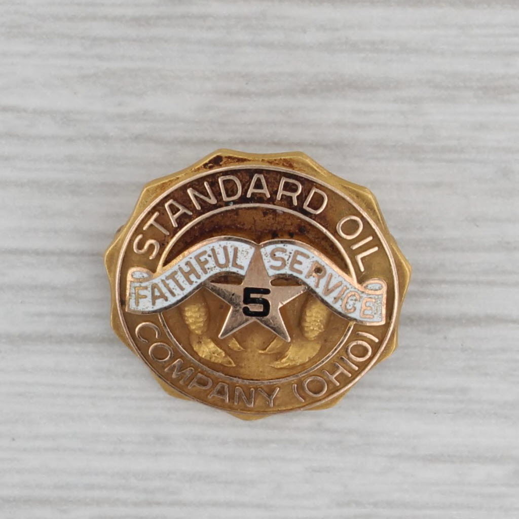 Gray Standard Oil Company Ohio Pin 5 Years Service 10k Gold Enamel