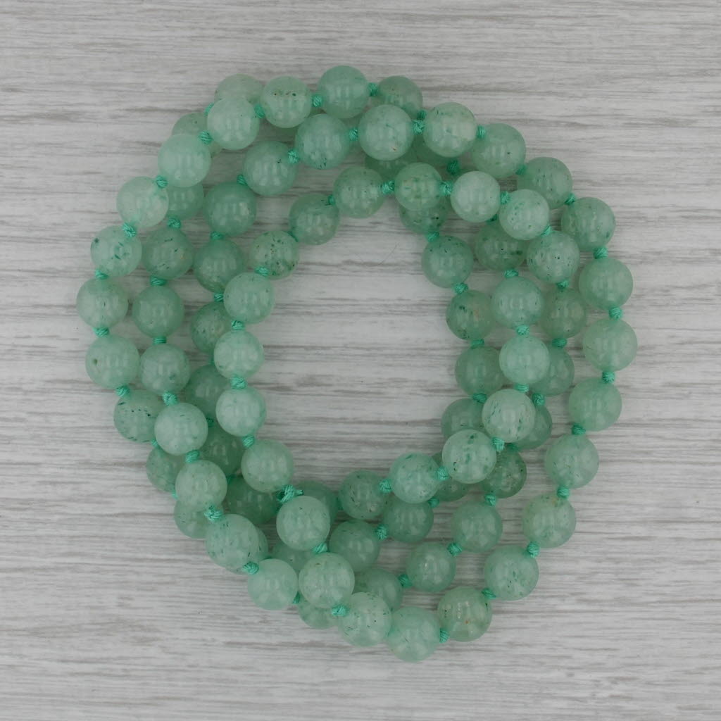 Green Aventurine Quartz Bead Necklace 32" Long Single Strand 8.3mm