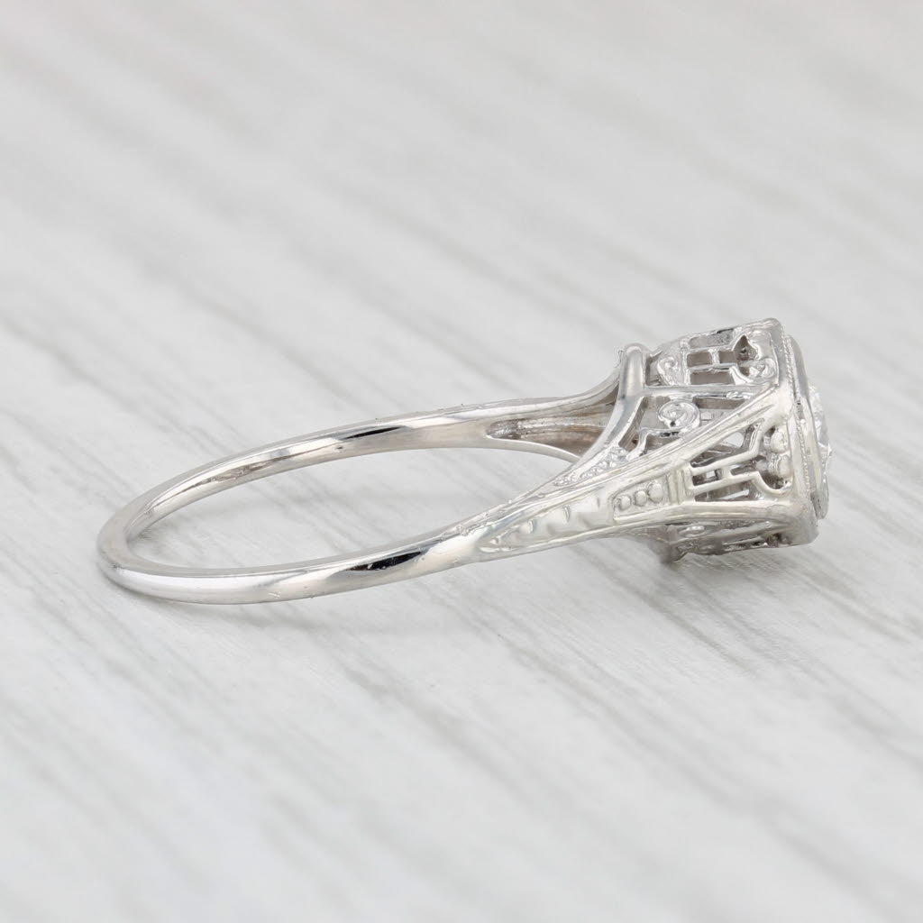Light Gray Art Deco 0.15ct VS2 Diamond Engagement Ring 18k Gold Sz 6 Old Euro Cut Solitaire